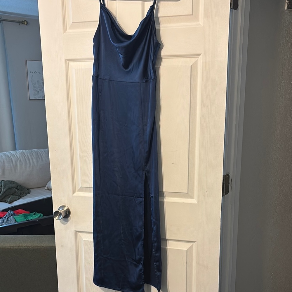 Elegant Blue Satin Slip Dress